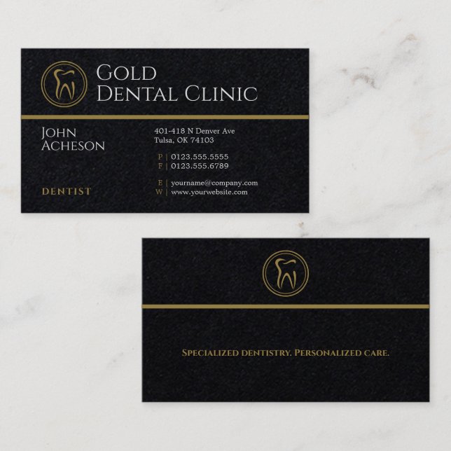 Professionell Dentist | Dentalklinik i Guld Visitkort (Fram/baksida)