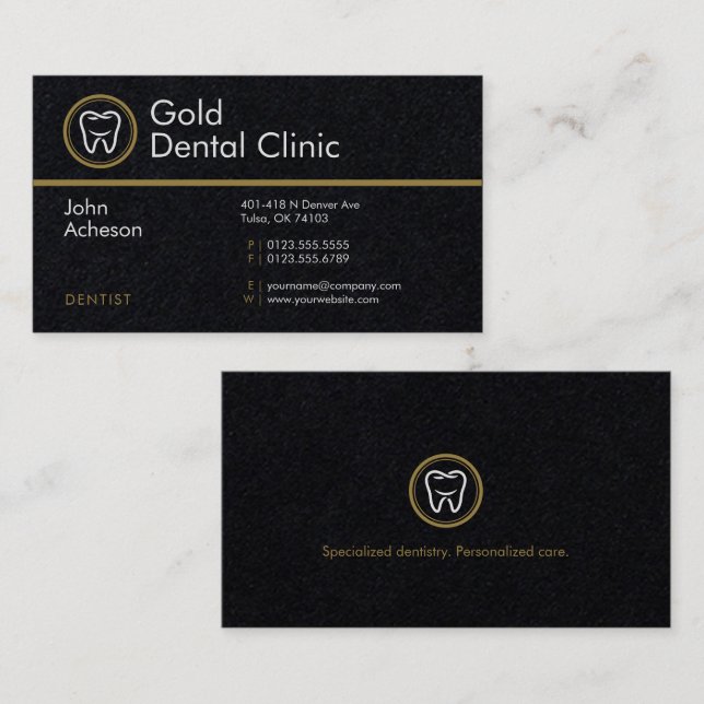 Professionell Dentist | Dentalklinik i Guld Visitkort (Fram/baksida)