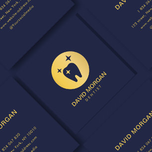 Professionell Dentist Teeth Logotyp Navy och Guld Fyrkantigt Visitkort