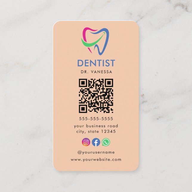 Professionell Dentist Tooth Logotyp Dental QR-kod Visitkort (Baksida)