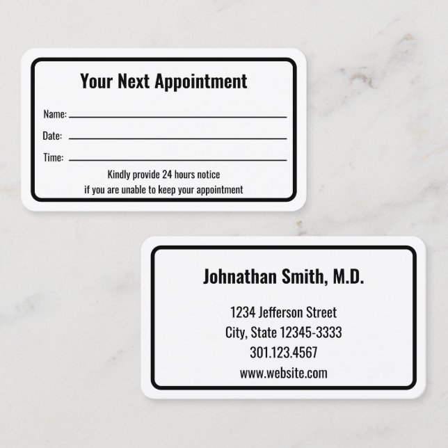 Professionell Dr Office Möte Reminder Card Tidsbeställning Kort (Fram/baksida)
