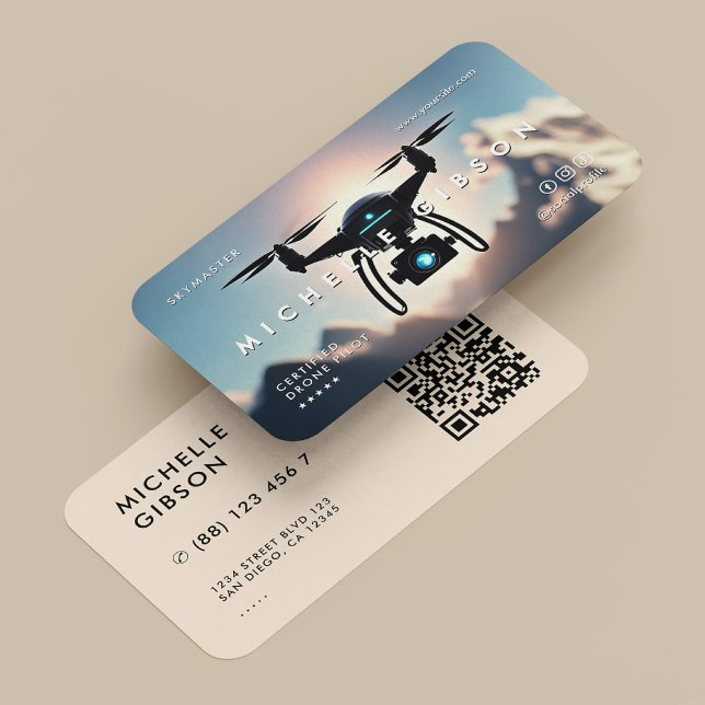 Professionell Drone operator UAV Pilot Modern Visitkort (Modern Business Card for Drone Operator and pilot)