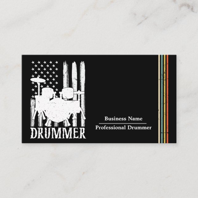 professionell Drums Drummer American Flagga Visitkort (Framsida)