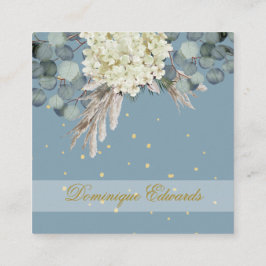 Professionell Dusty Blue Guld Blommigt Chic Fyrkantigt Visitkort