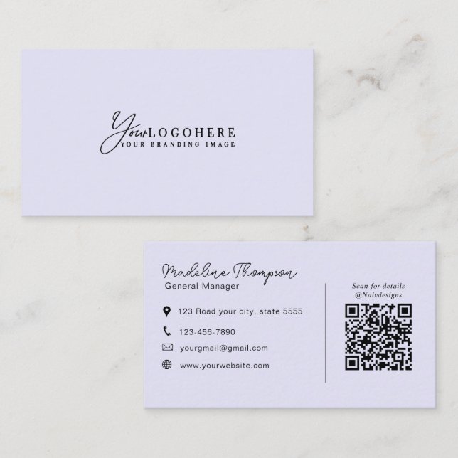 Professionell egen logotyp manus QR-kod Lavendel Visitkort (Fram/baksida)