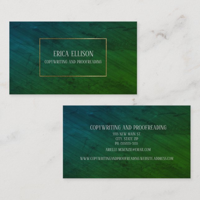 Professionell Elegant Blå Grön Guld Copywriting Visitkort (Fram/baksida)