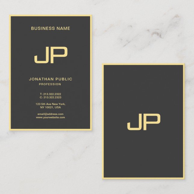 Professionell Elegant Black & Guld Monogram Initia Visitkort (Fram/baksida)
