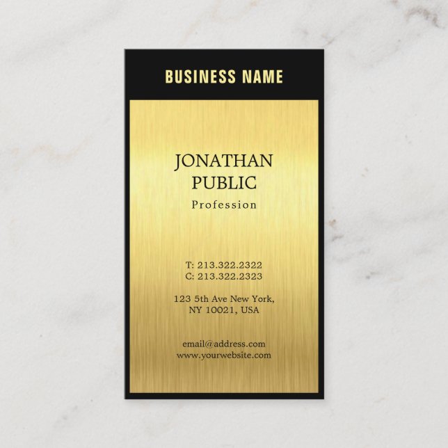 Professionell Elegant Black Guld Plain Luxury Chic Visitkort (Framsida)