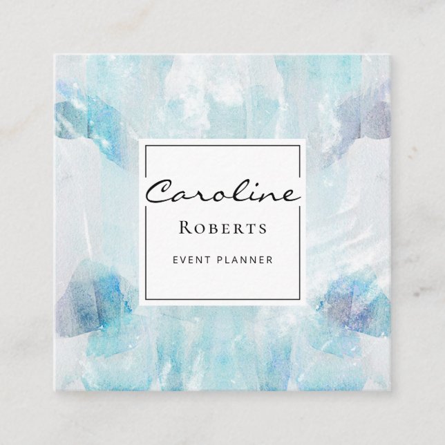 Professionell Elegant Blått vattenfärgspensel Fyrkantigt Visitkort (Framsida)