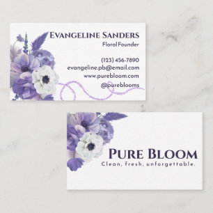 Professionell Elegant Blommigt Lila Vitblommor Visitkort