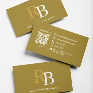Professionell Elegant Brun Monogram QR-kod Visitkort