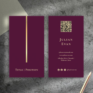 Professionell Elegant Burgundervin & Guld Qr-kod Visitkort