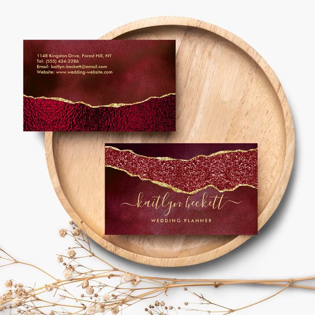 Professionell Elegant Burgundy & Guld Agate Visitkort (Skapare uppladdad)