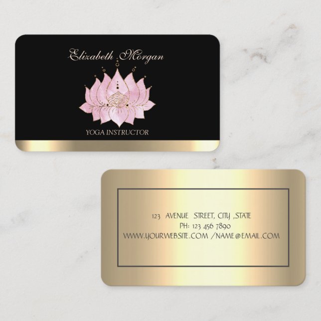 Professionell Elegant Chic Lotus, Svart Visitkort (Fram/baksida)