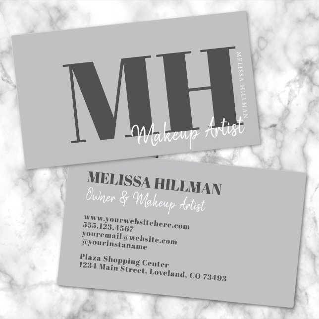 Professionell Elegant Grå Monogram Visitkort (Simple Modern Gray Professional Initials Monogram Business Card)