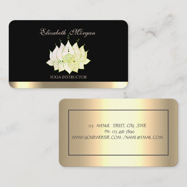 Professionell Elegant Grön Lotus, Svart Visitkort (Fram/baksida)