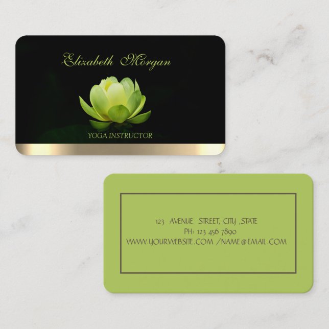 Professionell Elegant Grön Lotus, Yoga Visitkort (Fram/baksida)