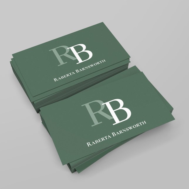 Professionell Elegant Grön Monogram QR-kod Visitkort (Elegant green monogram business card with QR code for modern networking.)