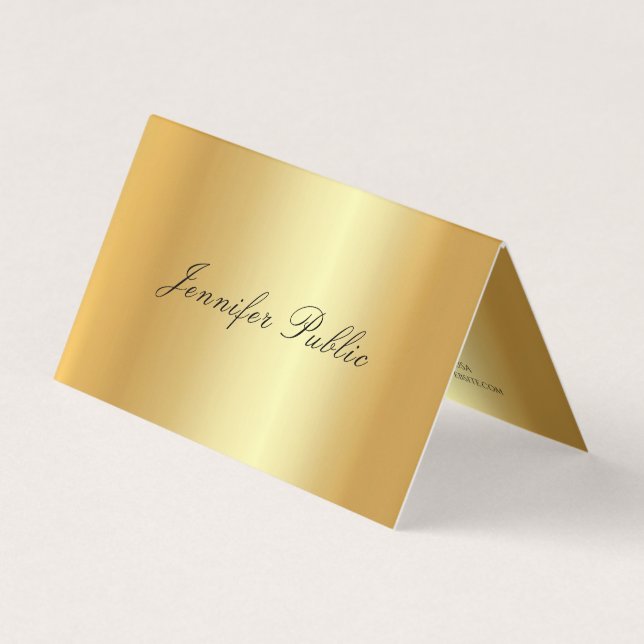 Professionell Elegant Guld Calligraphy Namn Modern Visitkort (Framsida)