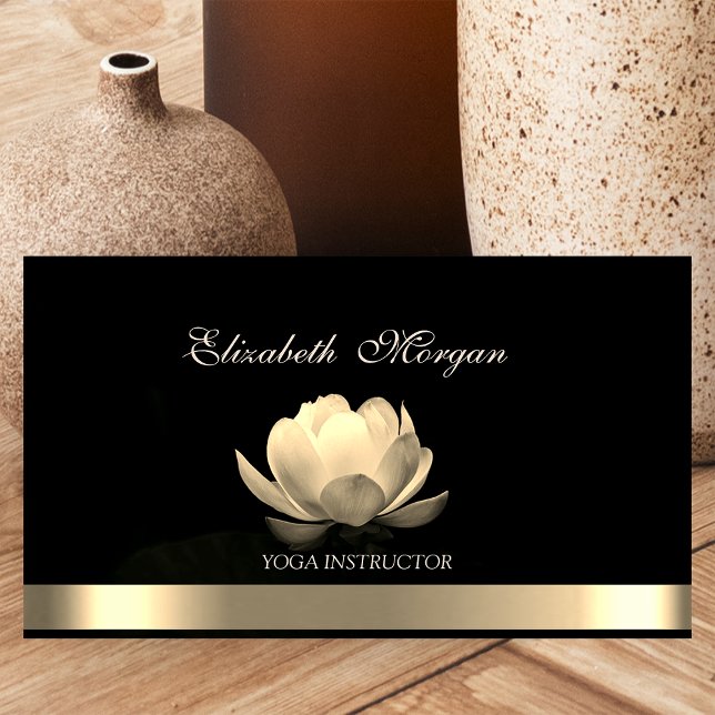 Professionell Elegant Guld Lotus,Yoga Black Visitkort (Skapare uppladdad)
