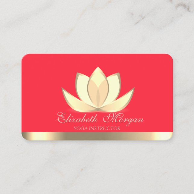 Professionell Elegant Guld Lotus,Yoga Red Visitkort (Framsida)