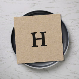Professionell Elegant Minimal Kraft Black Monogram Fyrkantigt Visitkort