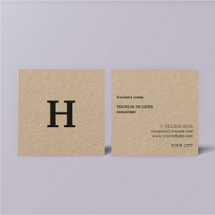 Professionell Elegant Minimal Kraft Black Monogram Fyrkantigt Visitkort