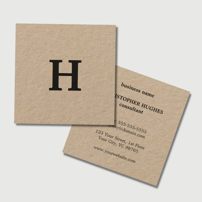 Professionell Elegant Minimal Kraft Black Monogram Fyrkantigt Visitkort (Skapare uppladdad)
