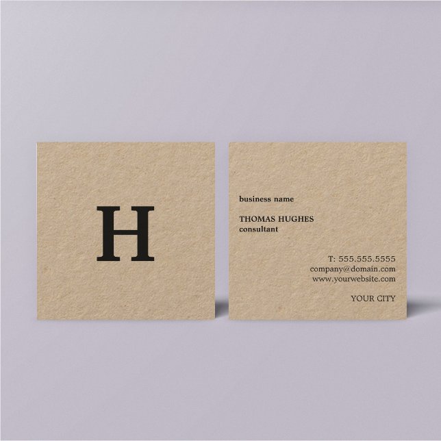 Professionell Elegant Minimal Kraft Svart Monogram Fyrkantigt Visitkort (Skapare uppladdad)