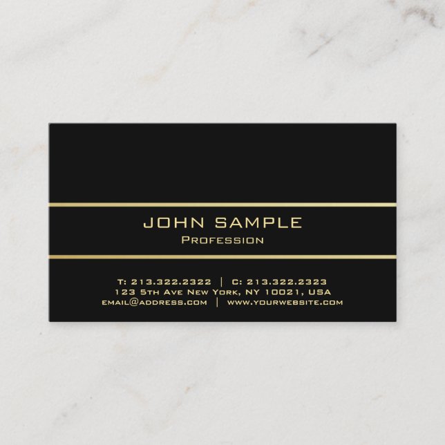 Professionell Elegant Modern Black Plain Guld Linj Visitkort (Framsida)