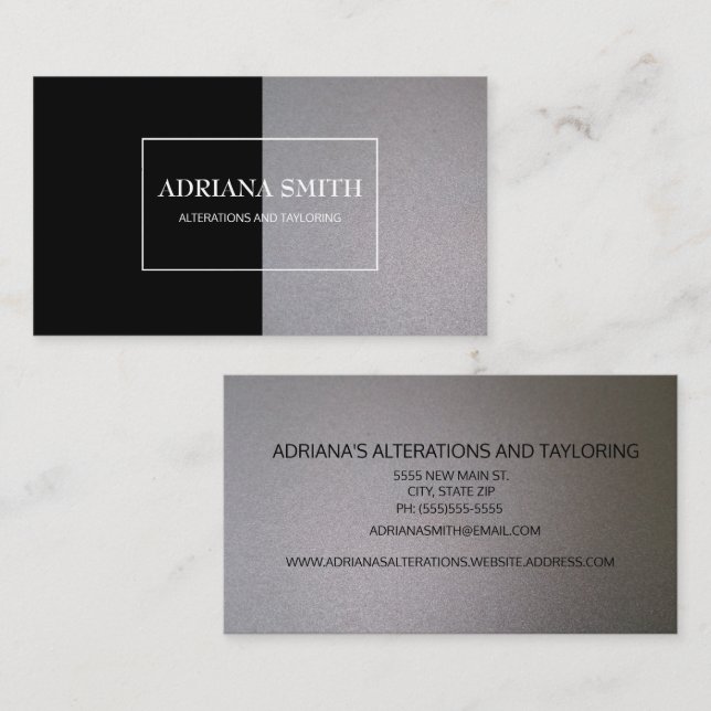 Professionell Elegant Modern Metallic Black Silver Visitkort (Fram/baksida)