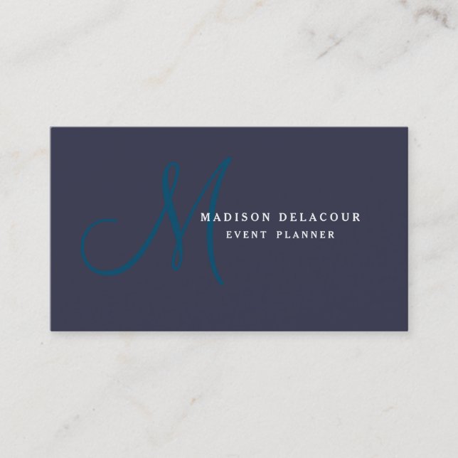 Professionell Elegant Modern Monogram Blue & White Visitkort (Framsida)