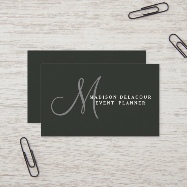 Professionell Elegant Modern Monogram Blue & White Visitkort (Fram/Back In Situ)