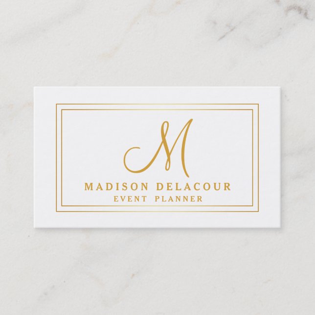 Professionell Elegant Modern Monogram Guld & White Visitkort (Framsida)