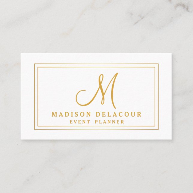 Professionell Elegant Modern Monogram Guld & White Visitkort (Framsida)