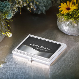 Professionell Elegant Modern Silver & Black-läder Hållare För Visitkort