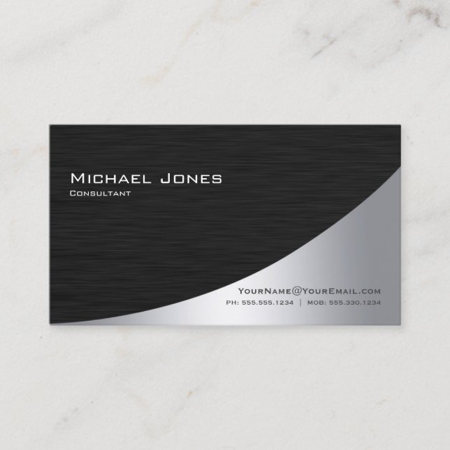 Professionell Elegant Modern Silver Svart Visitkort (Framsida)