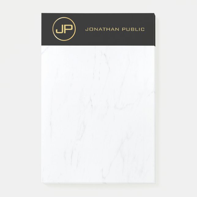 Professionell Elegant Monogram Black Guld Marble Post-it Block (Framsida)