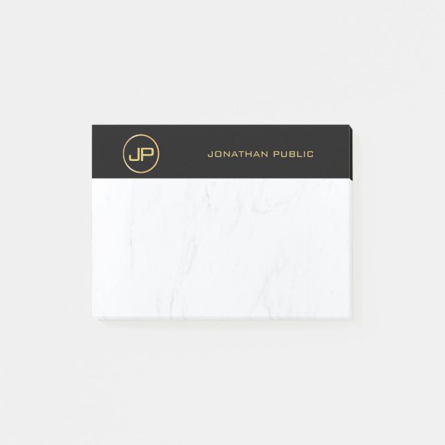 Professionell Elegant Monogram Black Guld Marble Post-it Block (Framsida)