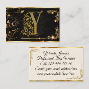 Professionell Elegant Monogram Black och Guld Visitkort