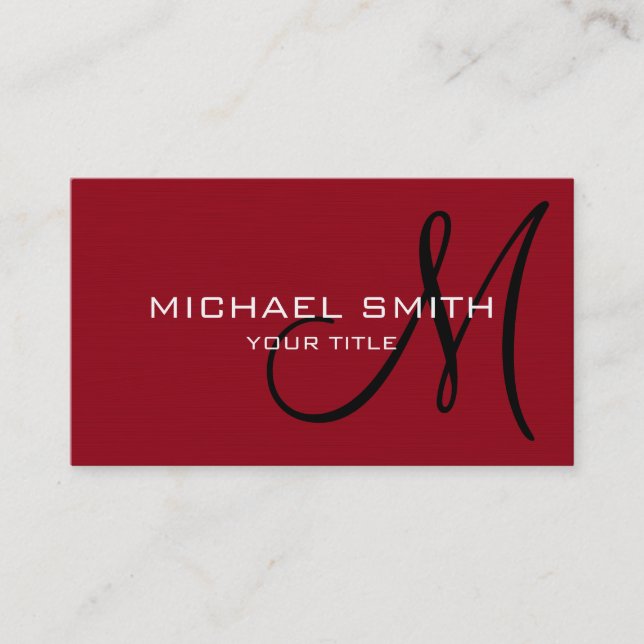 Professionell Elegant Monogram Mörk Red Visitkort (Framsida)