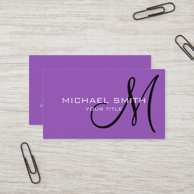 Professionell Elegant Monogram Plain Lilac Visitkort (Fram/Back In Situ)