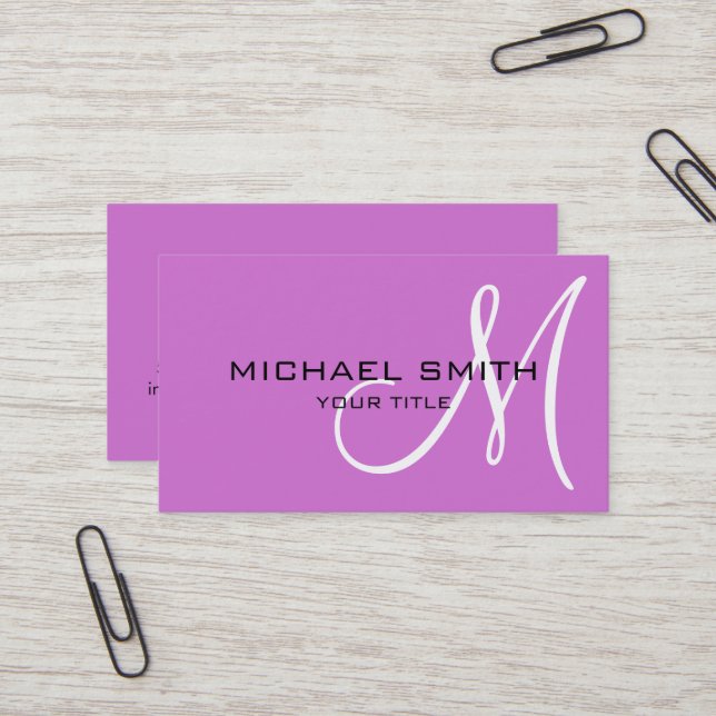 Professionell Elegant Monogram Plain Mauve Visitkort (Fram/Back In Situ)