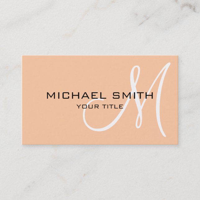 Professionell Elegant Monogram Plain Peach Visitkort (Framsida)