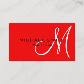 Professionell Elegant Monogram Plain Red Visitkort