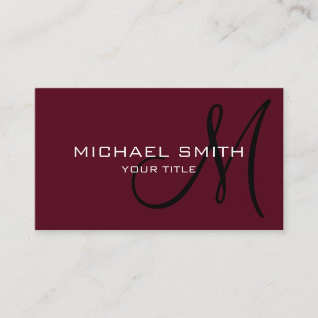 Professionell Elegant Monogram Plain Scarlet Visitkort (Framsida)