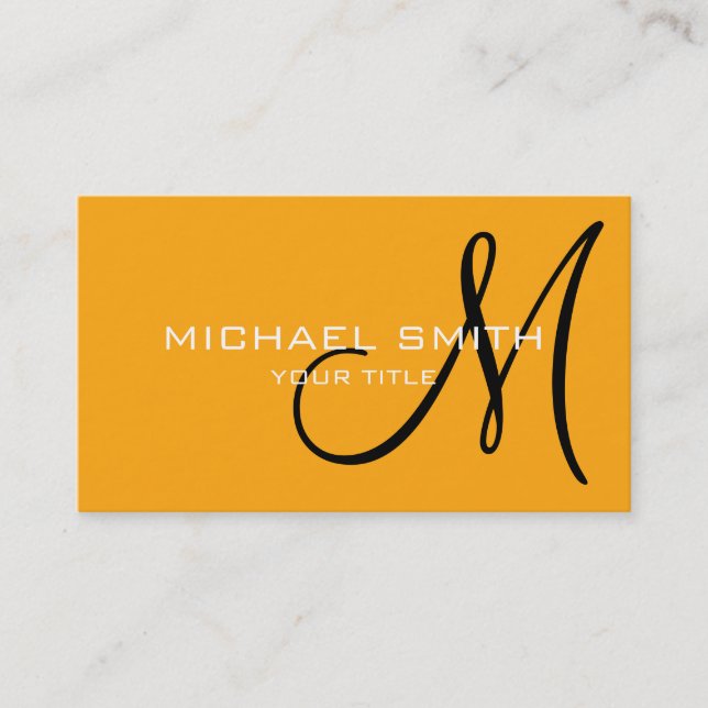 Professionell Elegant Monogram Plain Tangerine Visitkort (Framsida)