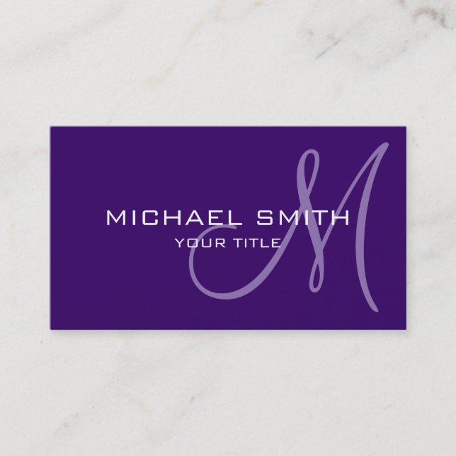 Professionell Elegant Monogram Plain Violet Visitkort (Framsida)