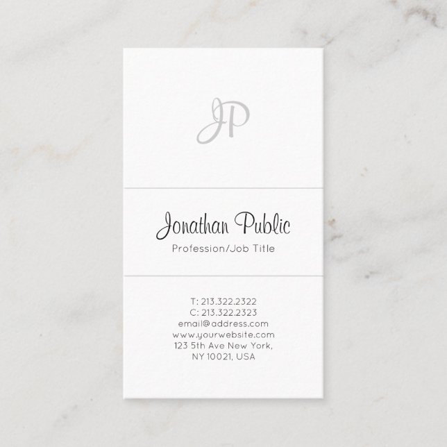 Professionell Elegant Monogram White Modern Simple Visitkort (Framsida)