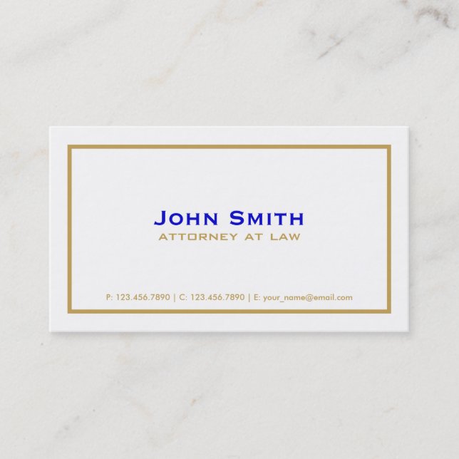 Professionell Elegant Plain Simple Attorney White Visitkort (Framsida)